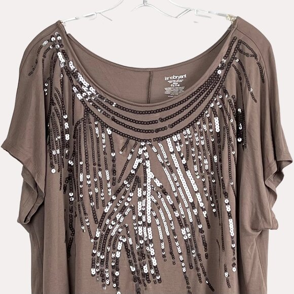Lane Bryant Womens Plus Size 22/24 Brown Sequin Embellished Short Sleeve Top EUC - Picture 2 of 12